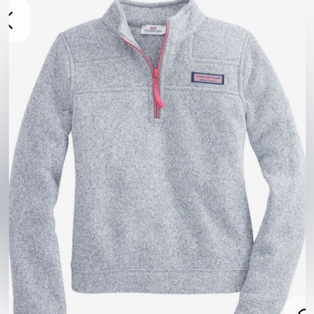 Vineyard Vines Heather Gray Pullover with Pink Zipper